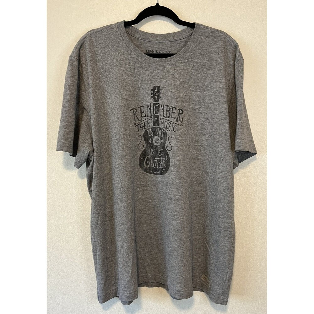Life is Good Men's Short Sleeve Gray Graphic Tee - 'Remember the Music'